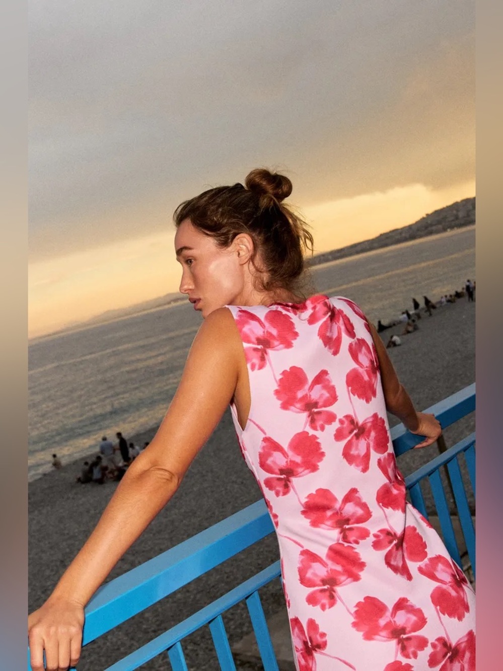 Zara Pink Dress with Red Floral Print. POP